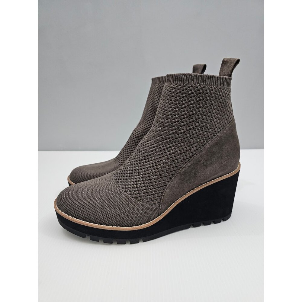Eileen Fisher Quill Wedge Ankle Boot Womens 8.5 Rye Brown Knit Platform New